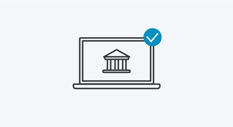 Icon Laptop mit Bankgebäude auf dem Bildschirm